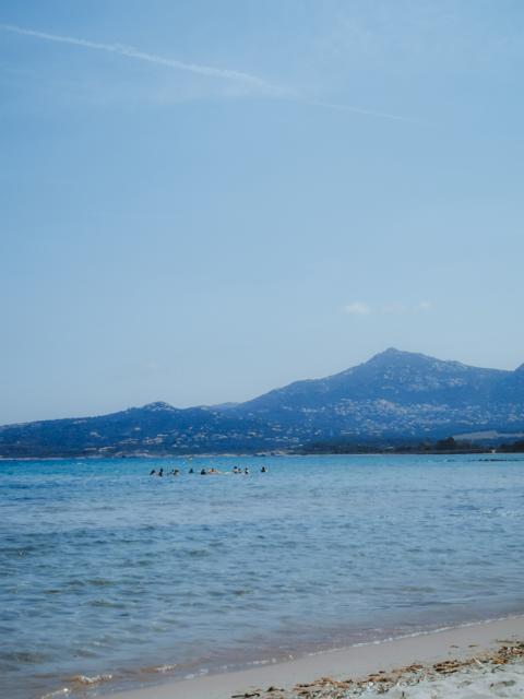 Leute spielen im Wasser Stadtstrand Calvi Korsika thealkamalsontheroad
