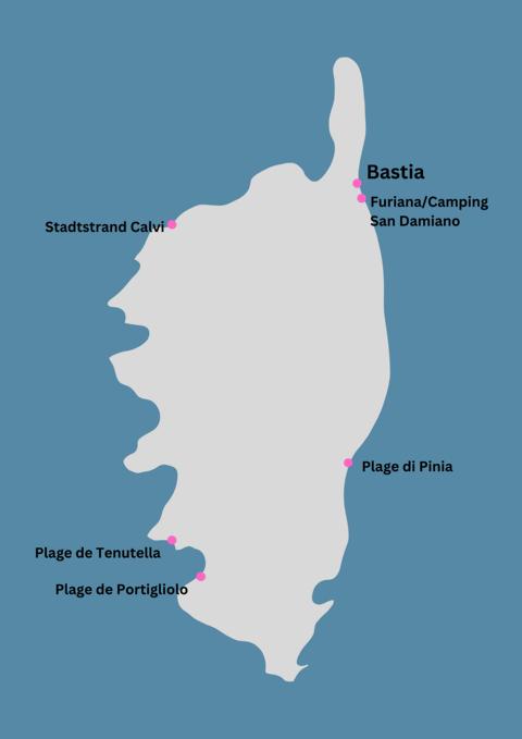 Landkarte Hundestrände Korsika thealkamalsontheroad